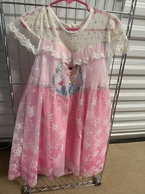 Disney Frozen Elsa Pink Dress Costume Girls Princess Dress Up Snowflake